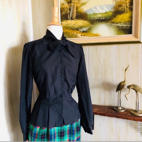 Vintage Tops - 1950’s Black Pin-tuck Blouse
